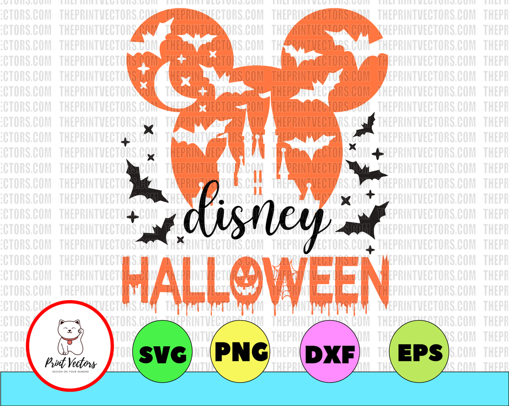 Disney Halloween Svg, Halloween Castle Svg, Mickey Head Bats Svg, Cut files, Svg, Dxf, Png, Eps