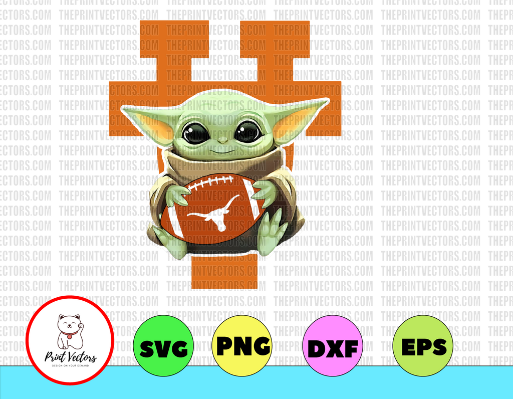 Baby Yoda with Texas LongHorns Football PNG,  Baby Yoda png, NCAA png, Sublimation ready, png files for sublimation,printing DTG printing - Sublimation design download - T-shirt design sublimation design