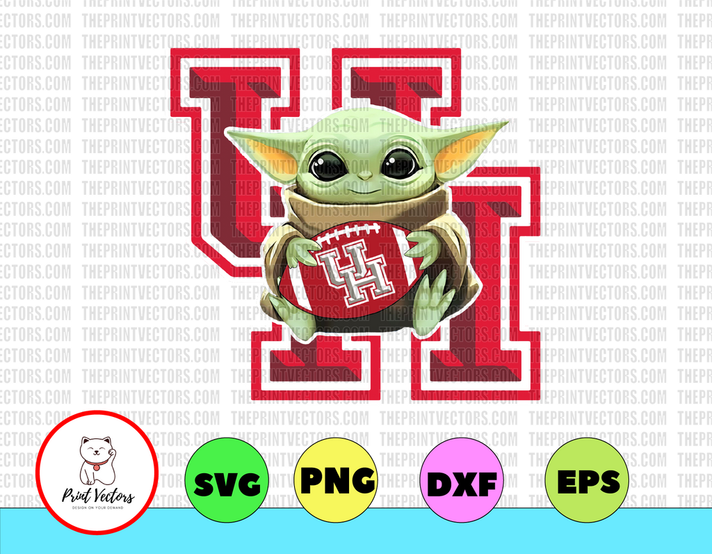Baby Yoda with Houston Cougars Football PNG,  Baby Yoda png, NCAA png, Sublimation ready, png files for sublimation,printing DTG printing - Sublimation design download - T-shirt design sublimation design