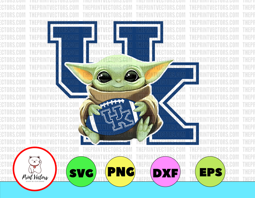 Baby Yoda with Kentucky Wildcats Football PNG,  Baby Yoda png, NCAA png, Sublimation ready, png files for sublimation,printing DTG printing - Sublimation design download - T-shirt design sublimation design