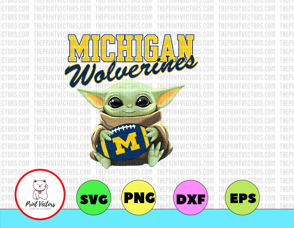 Baby Yoda with Michigan Wolverines Football PNG,  Baby Yoda png, NCAA png, Sublimation ready, png files for sublimation,printing DTG printing - Sublimation design download - T-shirt design sublimation design