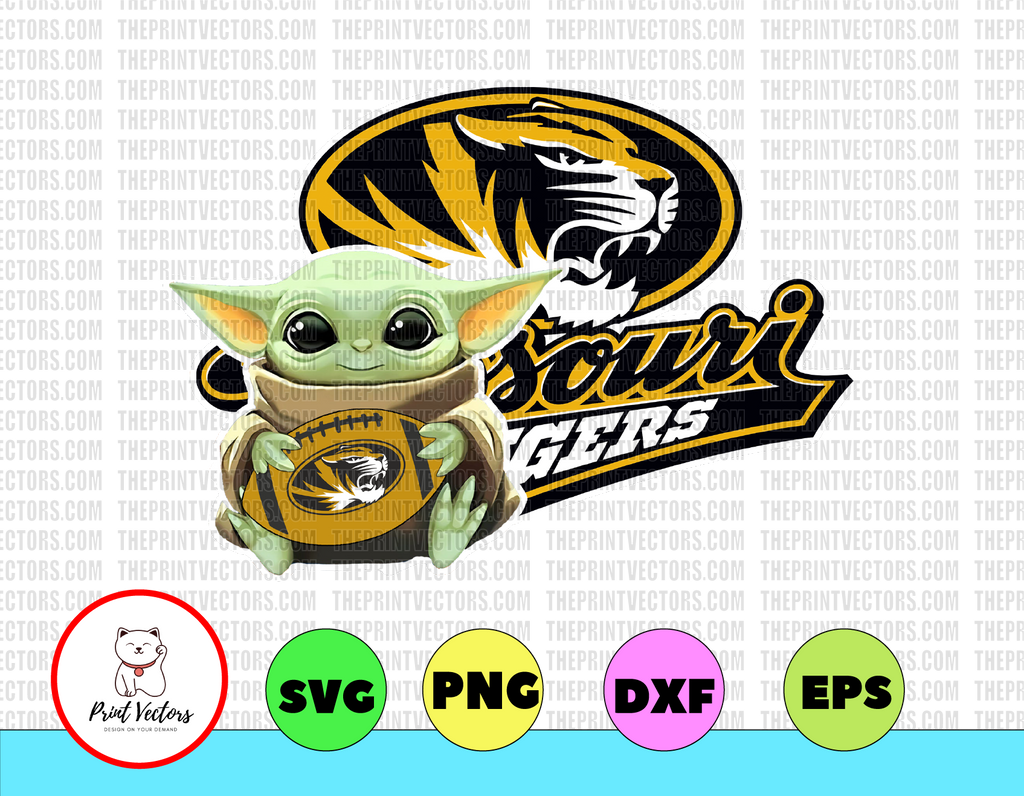 Baby Yoda with Missouri Tigers Football PNG,  Baby Yoda png, NCAA png, Sublimation ready, png files for sublimation,printing DTG printing - Sublimation design download - T-shirt design sublimation design