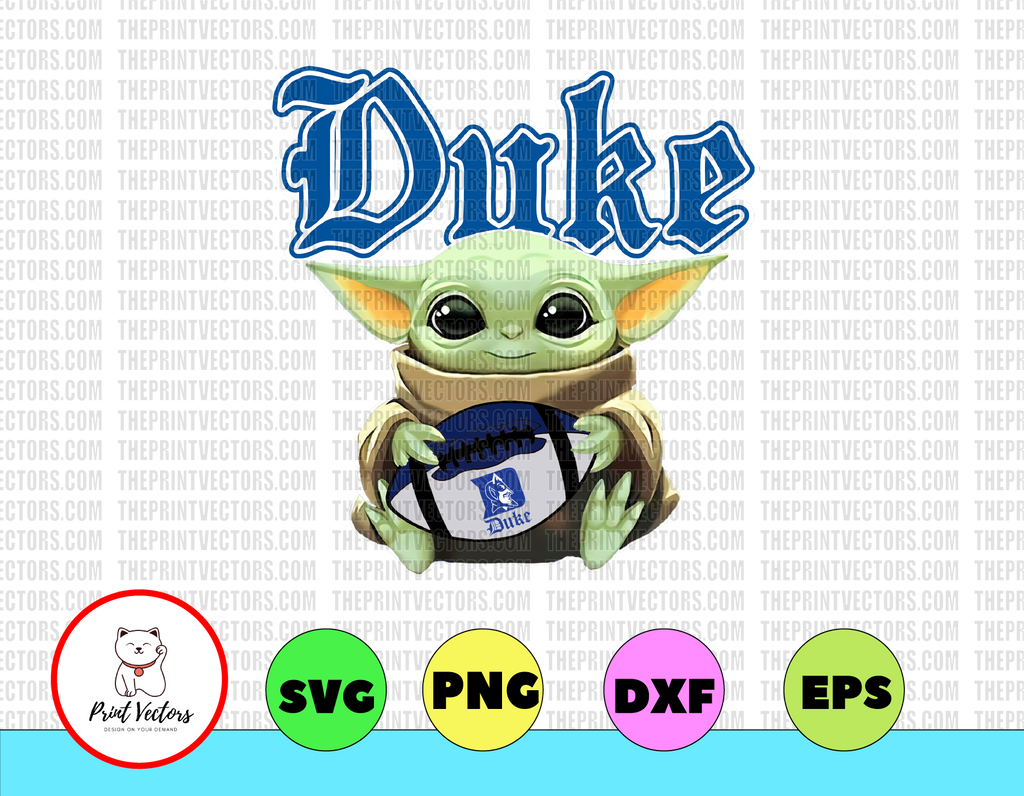Baby Yoda with Duke Bluedevil Football PNG,  Baby Yoda png, NCAA png, Sublimation ready, png files for sublimation,printing DTG printing - Sublimation design download - T-shirt design sublimation design