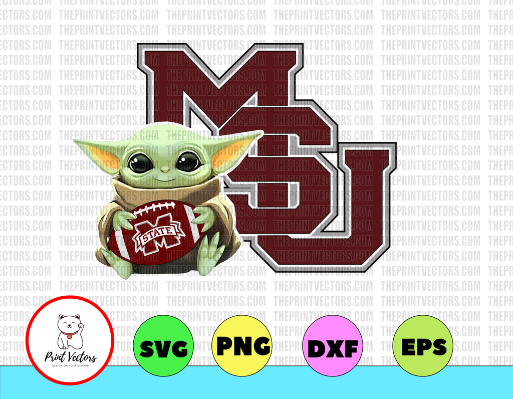Baby Yoda with Mississippi State Bulldogs Football PNG,  Baby Yoda png, NCAA png, Sublimation ready, png files for sublimation,printing DTG printing - Sublimation design download - T-shirt design sublimation design