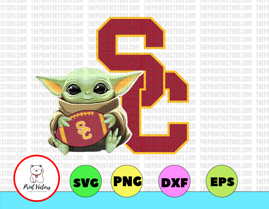 Baby Yoda with USC Trojans  Football PNG,  Baby Yoda png, NCAA png, Sublimation ready, png files for sublimation,printing DTG printing - Sublimation design download - T-shirt design sublimation design