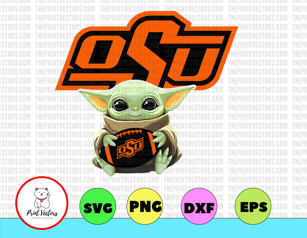 Baby Yoda with Oklahoma State University Football PNG,  Baby Yoda png, NCAA png, Sublimation ready, png files for sublimation,printing DTG printing - Sublimation design download - T-shirt design sublimation design
