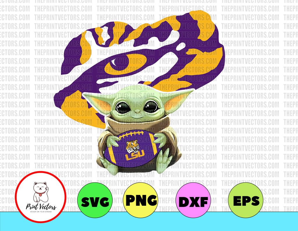 Baby Yoda with LSU Tigers Football PNG,  Baby Yoda png, NCAA png, Sublimation ready, png files for sublimation,printing DTG printing - Sublimation design download - T-shirt design sublimation design