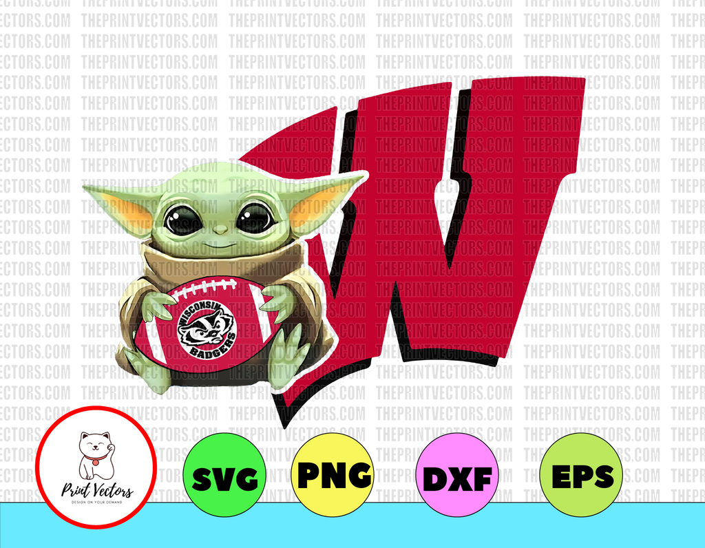 Baby Yoda with Wisconsin Badgers Football PNG,  Baby Yoda png, NCAA png, Sublimation ready, png files for sublimation,printing DTG printing - Sublimation design download - T-shirt design sublimation design