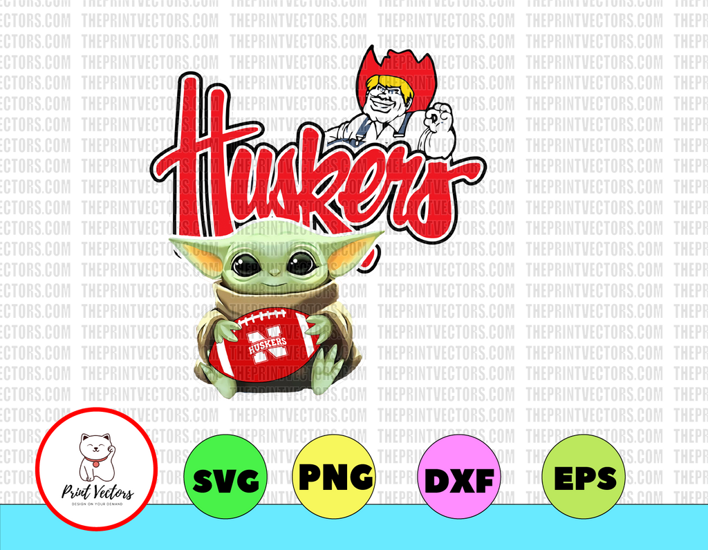Baby Yoda with Nebraska Huskers Football PNG,  Baby Yoda png, NCAA png, Sublimation ready, png files for sublimation,printing DTG printing - Sublimation design download - T-shirt design sublimation design