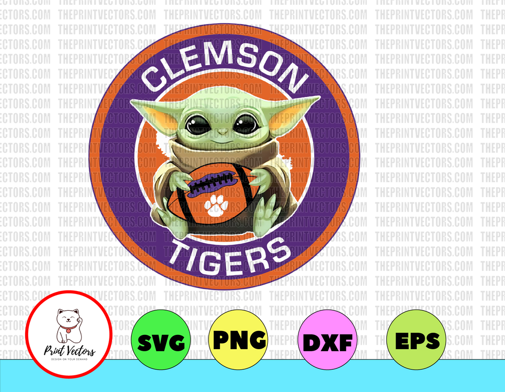 Baby Yoda with Clemson Tigers  Football PNG,  Baby Yoda png, NCAA png, Sublimation ready, png files for sublimation,printing DTG printing - Sublimation design download - T-shirt design sublimation design