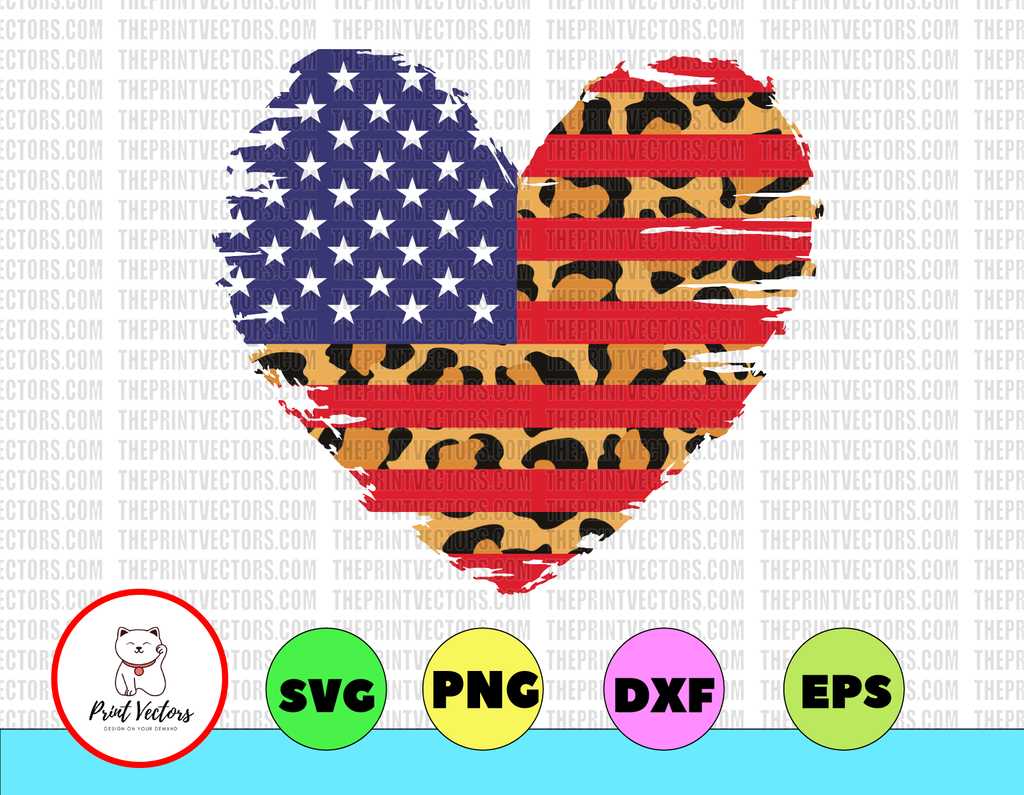 American Flag PNG, American Flag Heart, Leopard Print, 4th of July, Heart Flag Distressed, Digital Download, Printable, Instant Download