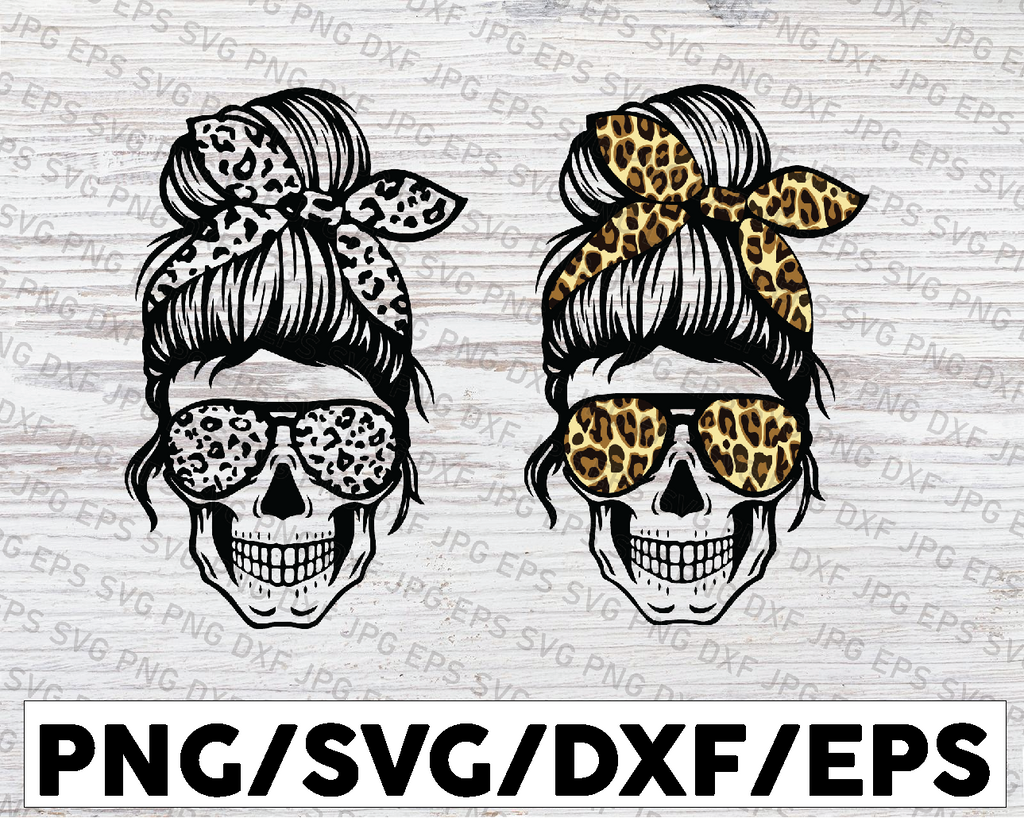 Leopard Mom Skull PNG, Messy bun skull png, Momlife skull png, JPG, PDF