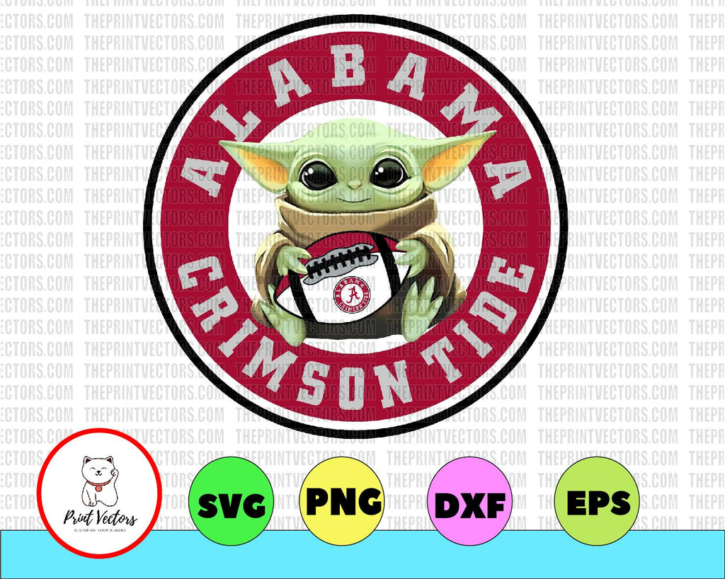 Baby Yoda with Alabama Crimson Tide Football PNG,  Baby Yoda png, Sublimation ready, png files for sublimation,printing DTG printing - Sublimation design download - T-shirt design sublimation design